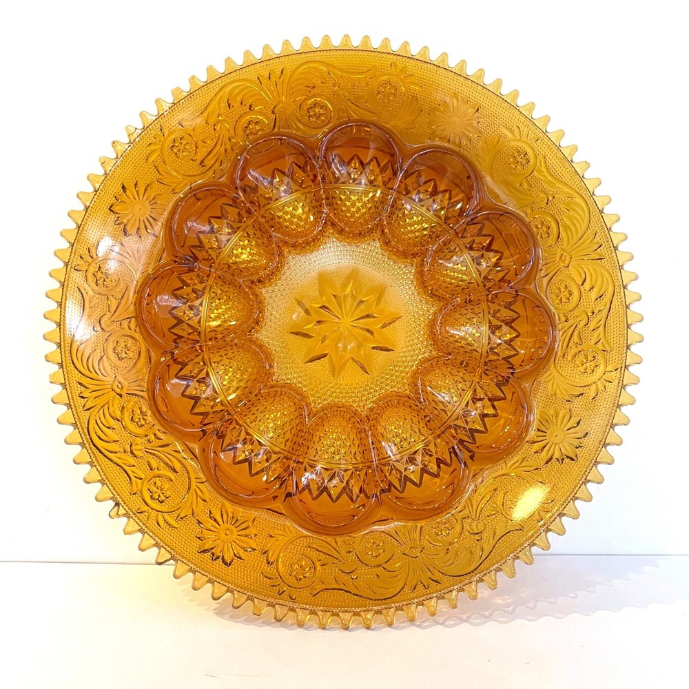 Vintage Tiara Sandwich Amber Glass Indiana Glass Co Deviled Egg Plate Platter